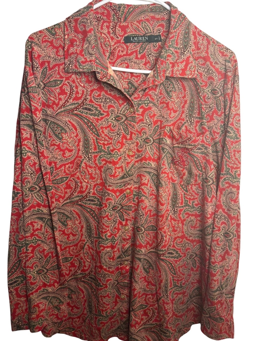 Lauren Ralph Lauren Red Paisley Long-Sleeve Button Shirt